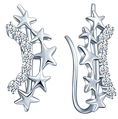 MicLee Damörhängen stiftörhängen 925 sterlingsilver enkel bling-öronklämmor zirkonia örhängen för flickor stjärna örhängen, Sterlingsilver, Kubisk zirkonia