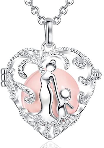 AEONSLOVE Collier Bola de Grossesse Pendentif Maman et Bébé Collier Musique Carillon Bell pour Femmes Enceinte Bébé, Cadeau Original de Noël Anniversaire, Chaîne 114cm