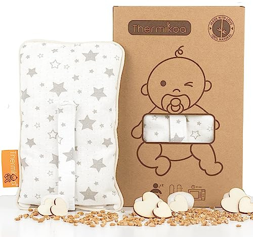 Thermikoa Ceinture Chauffante Bébé Graines de Blé – Bouillotte Micro-Ondes pour Ventre Bébé – Coussin Chauffant Naturel Ajustable 19×11 cm – Housse Coton Lavable – Cadeau Naissance