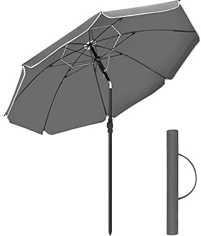 SONGMICS Parasol de 200 cm, Protection Solaire UPF 50+, Inclinable sur 30° dans les 2 sens, Hauteur Réglable, avec Sac de Transport, pour Balcon, Jardin, Terrasse, Plage, sans Base, Gris GPU065G01