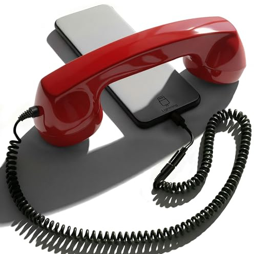 Opis Technology 60s Micro – Combiné Téléphone Portable Rétro Lightning (MFi) pour iPhone – Compatible iPhone 7 à 14 – Adaptateur Inclus (Rouge)