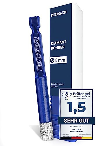 WERKSTEIN® Fliesenbohrer mit Diamantbohrkronen [8mm] - Diamantbohrer für Fliesen & Feinsteinzeug - Robuster Fliesenbohrer mit Sechskantschaft - Bohrer für Granit, Keramik & Naturstein