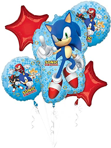 Bouquet di palloncini Sonic The Hedgehog, con 5 palloncini diversi, 1Bouquet.