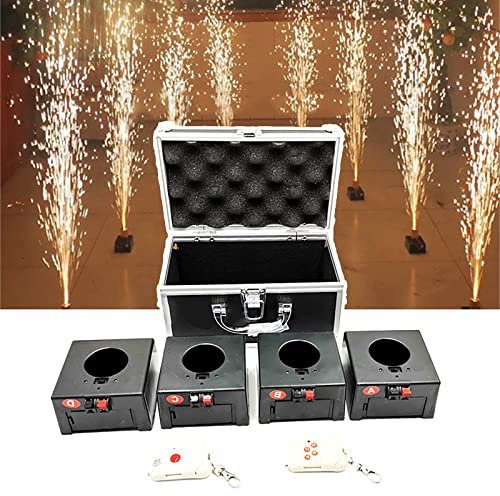DOGC Accenditore per Fuochi D'Artificio A Freddo, Fuochi D'Artificio per Mini Fontane, 4/6/8 Pezzi Sistema Pirotecnico con Sparkler per Matrimoni, con Telecomando/Valigia,4pcs
