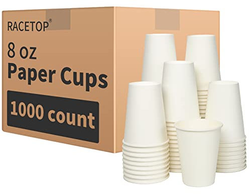 RACETOP 8 oz 1000 Pack Disposable Paper Coffee Cups, Ideal for Party, Home