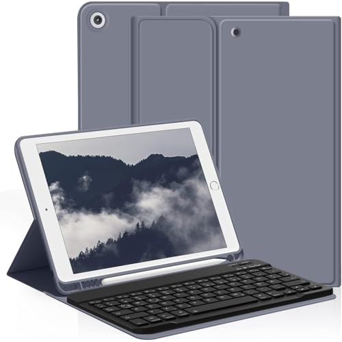 aoub Tastatur Hülle für iPad 9./8./7. Generation 10,2 Zoll 2021/2020/2019 | Kabellose QWERTZ Tastatur Hülle mit Stifthalter für iPad 10,2 9/8/7 Gen, Magnetisch Abnehmbarer Tastatur, Violett