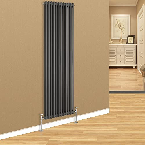 Warmehaus Traditional Cast Iron Style Vertical Column Designer Radiator Double Panel Tall Bathroom Rad Anthracite Grey 1800x560mm