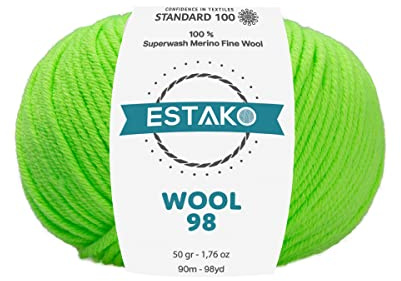 Estako Wool 98 100% Superwash Merino Wool Medium Worsted Weight Soft Knitting and Crochet Yarn 1.76 oz (50gr) 98 yds (90 yds) (6391 - Pistachio)