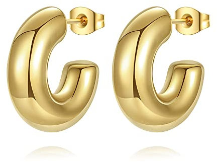 YeGieonr Creolen Gold Damen - Edelstahl Ohrringe Gold Wasserfest & Hypoallergen, Klassische Runde Ohrringe, Elegante Schmuck Geschenke für Frauen