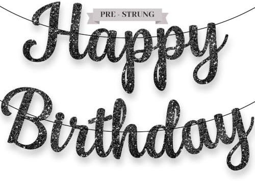 KatchOn, Schwarzes Happy Birthday Banner in Glitzerschrift – Geburtstagsdeko Vorbespannt 3 m Kein Selbermachen Nötig | Schwarze Party Dekorationen für Geburtstage, Happy Birthday Girlande Schwarz