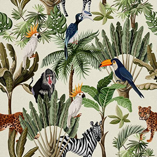 HEKO PANELS Stoff Oxford wasserdicht, Exotische Tiere, 2 Meter 155 x 200 cm | Dekostoffe zum Nähen und Handwerken, blickdichte Möbelstoffe, Nähstoffe DIY, als Meterware erhältlich