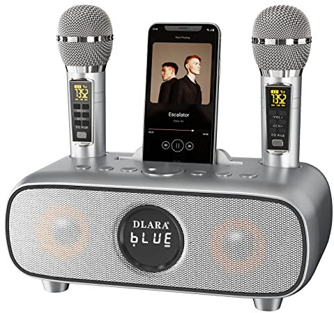 Upgrade Karaoke Machine for Adults and Kids,Portable Bluetooth 2 UHF Wireless Karaoke Microphone with Holder/USB/TF Card/AUX-in,PA Speaker System for Home Party, Picnic,Car,Outdoor/Indoor-Grey