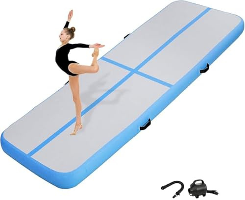 KIKILIVE 20CM Hoch Gymnastikmatte Tumbling Matte, 3M Aufblasbar Gymnastik Track Matte Air Turnmatte mit Luftpumpe Aufblasbare Sportmatte für Fitness/Outdoor/Yoga/Training usw