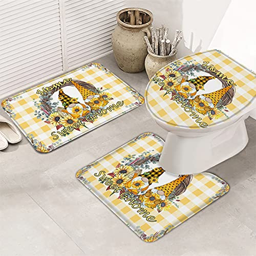 Set 3Tlg Badematten Farm Home Sweet Polka Dot Gnomes Summer Buffalo Plaid Retro Sunflower Langlebige Contour Badteppich Weiche Toilettensitzbezug Badematte