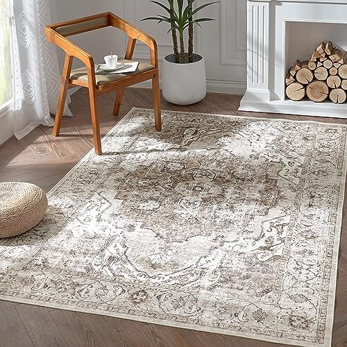 TOPICK Rug 90x150cm Entrance Door mat Vintage Taupe Washable Rug Non Slip Lightweight Carept for Living Room Bedroom Bathroom