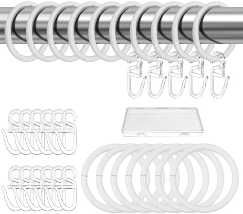 30 Stück Vorhangringe,Metall Gardinenringe mit 50 Stück Kunststoff Haken, Gardinen Ringe für Gardinenhaken,Duschvorhang,30 mm Innendurchmesser (Weiß)