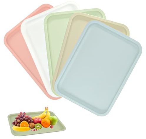 LANSKYLAN 5 vassoi in plastica antiscivolo, rettangolari, in plastica, per cucina, sala da pranzo, 30,5 x 23 x 4,5 cm, colore 3