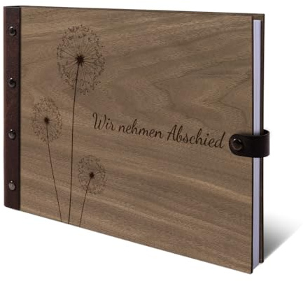 Kondolenzbuch Gästebuch echtes Holz DIN A4 Buch - Pusteblume - mit 72 Blatt / 144 Seiten Naturpapier Weiß