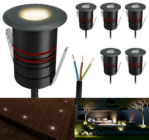 SSC-LUXon 6 Stk. JAVO Bodenleuchte LED Außen 230V Erdstrahler warmweiß - Bodeneinbauspots klein trittfest IP67 dunkelgrau Ø 47mm