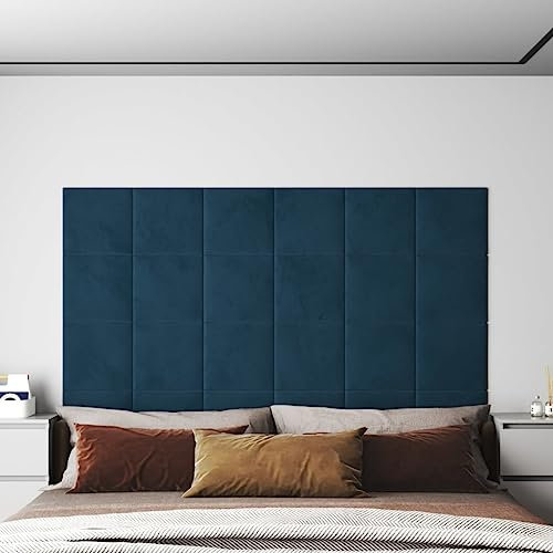 vidaXL 12x Panneaux Muraux Décoration Revêtement Mural Mur Décoratif Insonorisant Salon Chambre à Coucher Bleu 30x30 cm Velours 1,08 m²