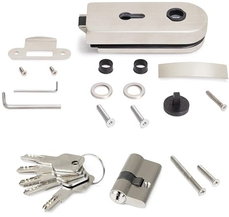 Emuca - Serrure pour porte en verre avec cadre, cylindre avec clés, pour porte en verre 8-12mm, acier inoxydable, finition inox