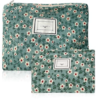 DAZZLUXE 2 stycken sminkväska, praktisk necessär, resekosmetikväska, blomväska, förvaringsväska, liten handväska, damset, sminkväska (grön)