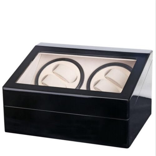 Queeucaer 4+6 Uhren Automatischer Uhrenbeweger Uhrenbox Uhrenkasten Box Holz Carbon Fiber Automatische Box,luxuriöser Uhrenbeweger,Uhrengehäuse mit leisem Motor,PU-Leder Uhrengehäuse Netzteil,Schwarz