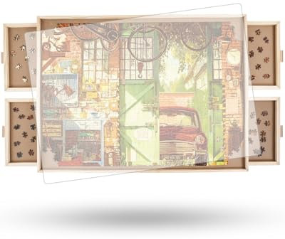 2000-Teile-Drehbares Puzzlebrett mit Schubladen und Abdeckung, 72,4 x 102 cm Tragbarer Holz-Puzzletisch für Erwachsene, Lazy Susan Drehbrett, Geburtstagsgeschenk für Mama