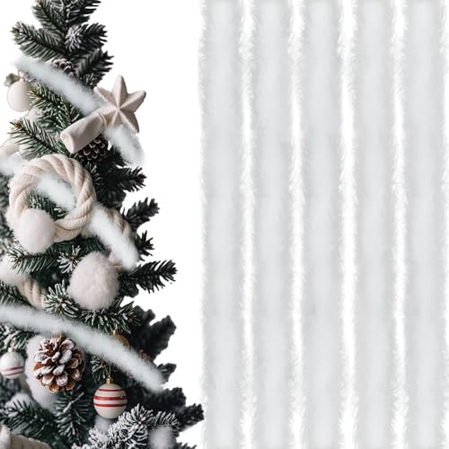 5 Stück x 2 m Weiß Weihnachtsbaum Girlande Federboa Weißs und Leichten Federboa Tannengirlande Weihnachtsdeko für Christbaum Karneval Accessoires (Weiß)