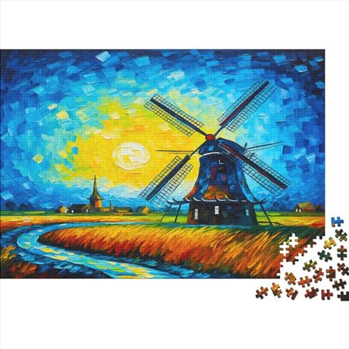 Windmühle 1000 Stück Puzzles Niederländische Windmühle Stress Abbauen Familien-Puzzlespiel Kräftigen Farben Schöne Geschenkverpackung Lernspiel Spielzeug Geschenk Premium Quality 1000pcs (75x50cm)