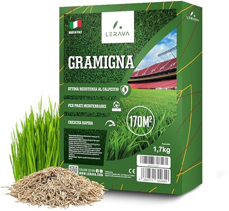 LERAVA Semi Gramigna per Prato (1,7 kg) - Copertura 170 m² - Semi gramignone resistenti alla siccità - Ideali per prati mediterranei e costieri - Consumo d’acqua 20% ridotto