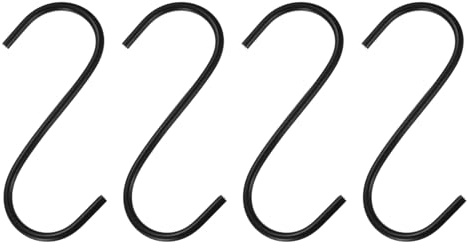 sourcing map 4 lange S-Haken, 10,2 cm, extra lang, S-Form, aus Metall, hoher Manganstahl, S-Aufhänger, Aufbewahrung, Organisationswerkzeug für Küche, Garten, Badezimmer, Garage, Schrank, Schwarz