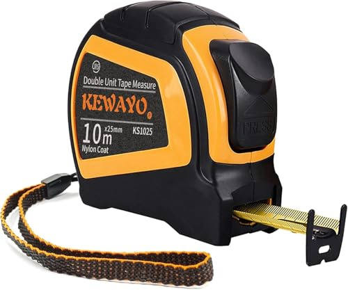 KEWAYO Maßband,Bandmaß Autolock 10m Länge,Automatische Band Verriegelung mit Nylonbeschichtung,Bandmaß mit metrischer Skala,ichtfenster für Direktablesung,bruchsicheres ABS-Gehäuse
