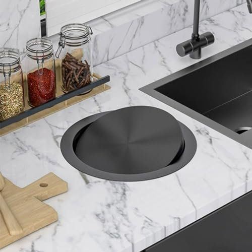 OWOHYG 9L / 12L Einbau-Mülleimer für Küchenschränke und Arbeitsplatten, Edelstahl-Mülleimer, runde Abfalltonnen zum Aufhängen für gewerbliche Zwecke, Müllschlucker mit integrier(black-9L)