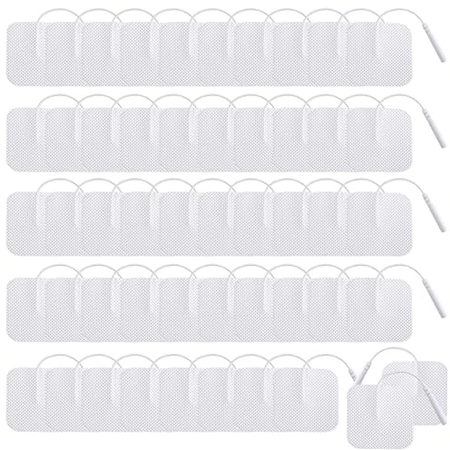 LEKEFETO 50 Stück Tens-EMS Elektroden Pads: 40 x 40mm Tens Elektroden Pads, Selbstklebend Wiederverwendbar Elektroden Pads für Elektrostimulatoren, für Linderung von Muskel, Rücken und Gelenkschmerzen