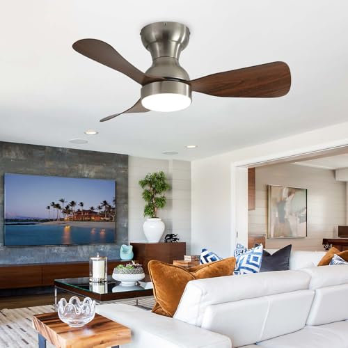YFHKWJ Ventilatore A Soffitto 3 Pale Legno Con Lampadario LED | 6 Velocità Regolabili + Telecomando - Design Italiano Per Soggiorno Elegante E Camera Da Letto Con Motore DC-B