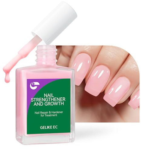 Gelike ec endurecedor de uñas crecimiento rellenador de surcos de uñas: Rosa claro fortalecedor de uñas reparador para uñas finas dañadas y quebradizas 15ml