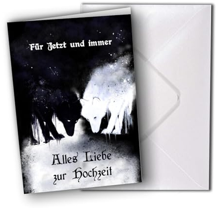 TinyTami Wölfe Hochzeitskarte Glückwunsch zur Vermählung und Hochzeit, Viking, Wikinger, Fantasy, mit Kuvert (Kuvert Perlmuttweiss)