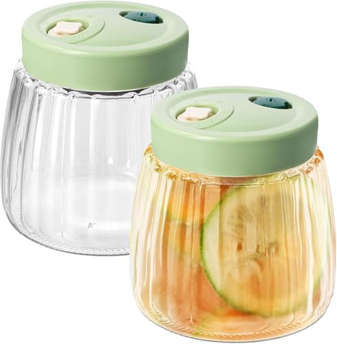 YHNDECO Lot de 2 bocaux de fermentation de 1 l avec couvercle à visser, récipient Kimchi avec 2 ouvertures d'aération pour confiture, conserve, conserve, fermentation maison