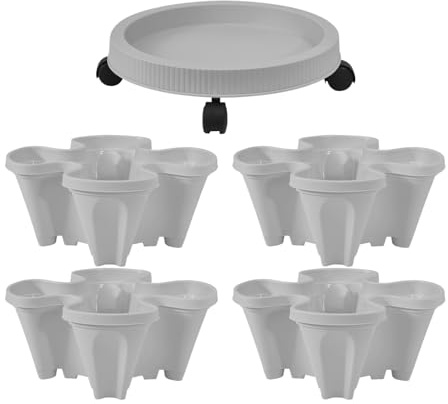 Eastuy Maceta para Fresas - Macetero Vertical para 4 Plantas | con Bandeja Extraíble Y Ruedas Macetas Verticales para Balcón Terraza Plantas Suculentas Y Vegetales