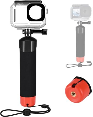 Osmo Action Wasserdichtes Gehäuse + Schwimmer Handgriff für DJI Osmo Action 5 Pro/4/3, Floating Stick/Unterwasser Handstick/Wasserdichtem Hülle/Zubehör Set für Tauchen, Schnorcheln, Wasserschießen