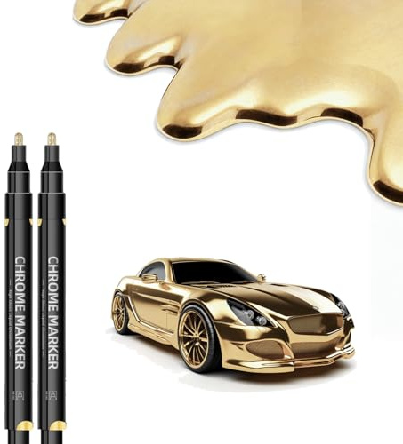 Altaroo 2 Stück Chrom Lack Marker, Lackstift Gold 2mm,Gold stift, Metallic Wasserfest Spiegel, Lackstift Silber Metallic für Auto, Modellmetall, Glas, Kunststoff