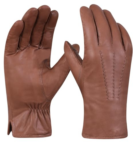 Harssidanzar Herren-Lederhandschuhe für Herren, Touchscreen, Winterkleid, Lederhandschuhe, Fleece-gefüttert, GM040UK