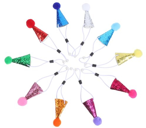 HOMSFOU 10 piezas Sombreros Fiesta Mini para Mascotas y Peluches Gorros Cumpleaños con Pompones de PU Duraderos Decoración Ligera y Cómoda para Perros y Gatos Celebraciones