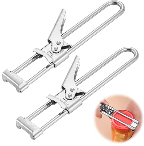 2 Stücke Edelstahl Deckelöffner, Manuell Öffner für Schraubgläser Verstellbare, Extralanger Hebel Schraubdeckelöffner Optimiertes Design für Senioren, Arthritis, Fraue