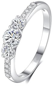 Stfery Drei Stein Ring Platin 950 für Damen, Eheringe mit Moissanit Echt Gold Gr.56