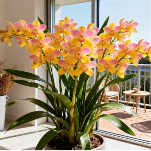 Orquídea Cymbidium Perenne y Resistente – Rizoma de Cymbidium – Decoración para Escritorio y Ventana-3 PCS-J