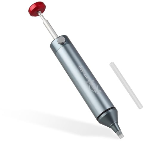 Solder Sucker Desoldering Pump, Manual Solder Remover Tool with Heat-Resistant Silicone Nozzle, Aluminium Body, One-Hand Operation, 2 Spare Tips for PCB Electronics Repair