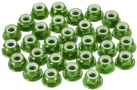 QUARKZMAN 30 Pcs M5 Paso Tuercas De Bloqueo De Aleación De Aluminio Verde | 0.8mm, Tuercas Hexagonales Con Brida Autoblocantes Con Nylon Y Dientes, Para Adaptador De Hélice De Motor De Dron RC