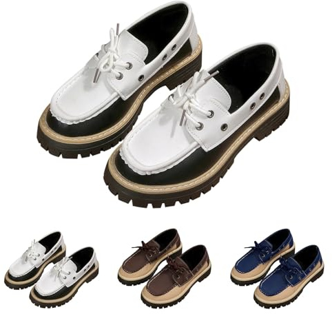 Ortopediska loafers för kvinnor 2026, damer läder, Chunky plattform, loafers, bekväma barfotaskor, tjocka sulor, joggingskor, fritidsskor, färgblock, sneakers för vardag och promenader, Vit, 37 EU